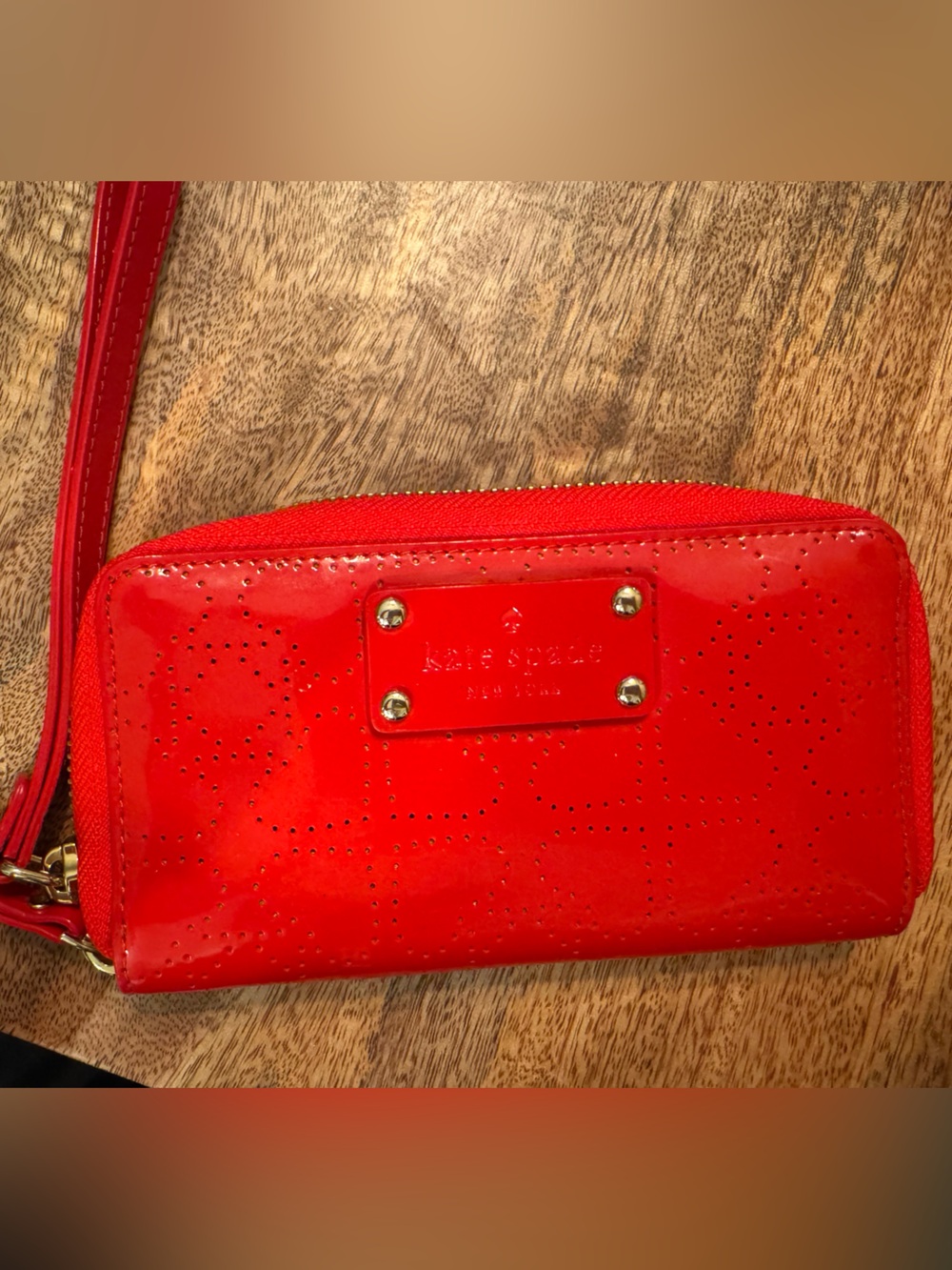kate spade Red Patent Perforated Wristlet